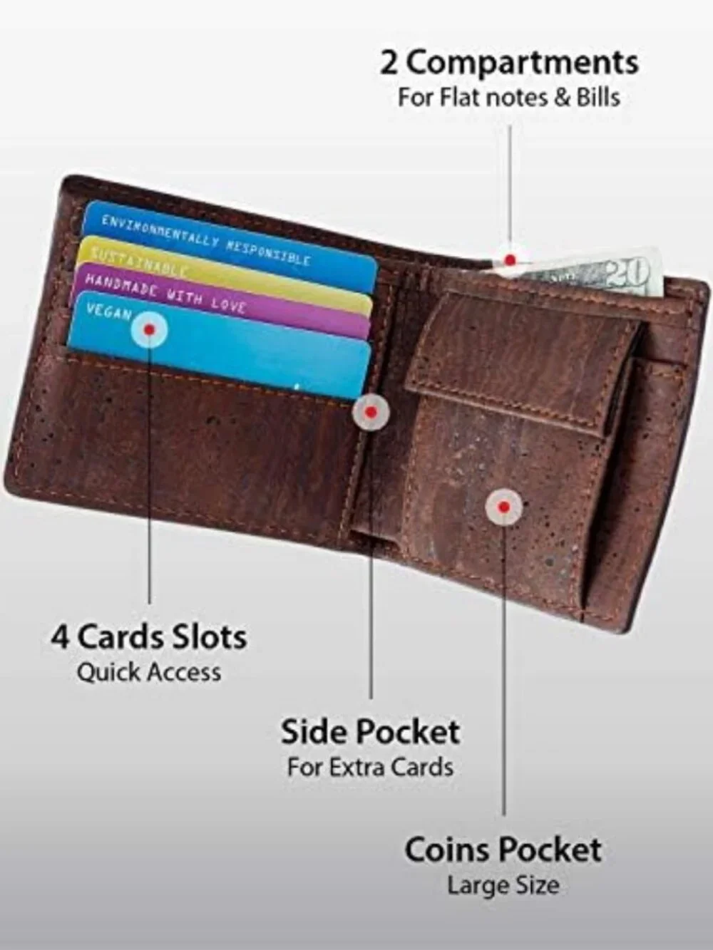 Vegan Leather RFID Wallet with Coin Pocket - Eco-Friendly & Cruelty-Free Brown